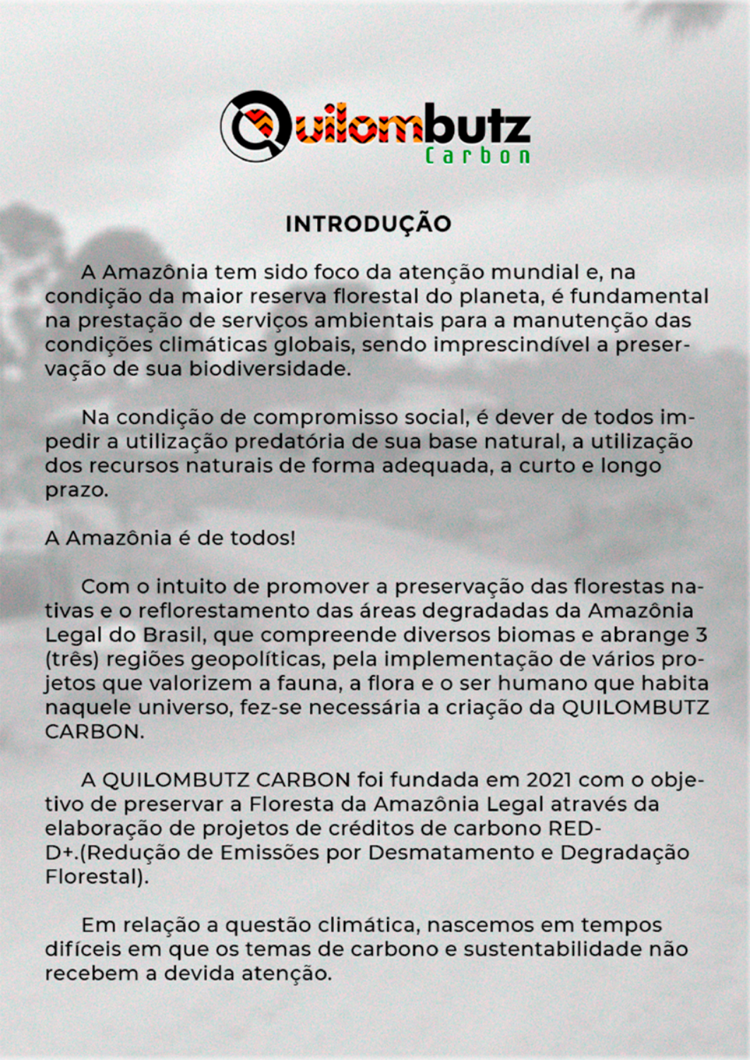 Página de introdução do material Quilombutz Carbon