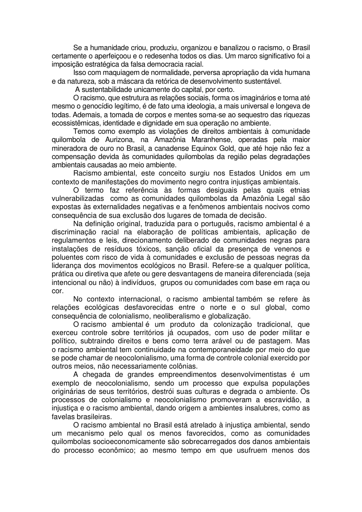 Segunda página do texto sobre racismo ambiental