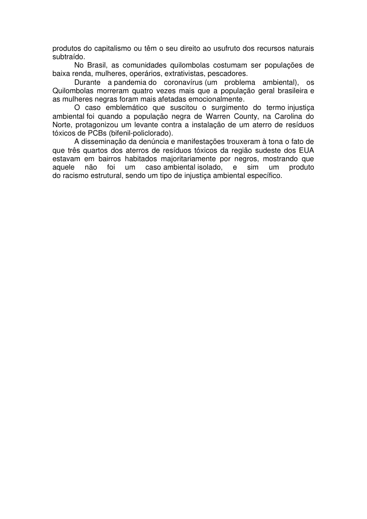 Terceira página do texto sobre racismo ambiental